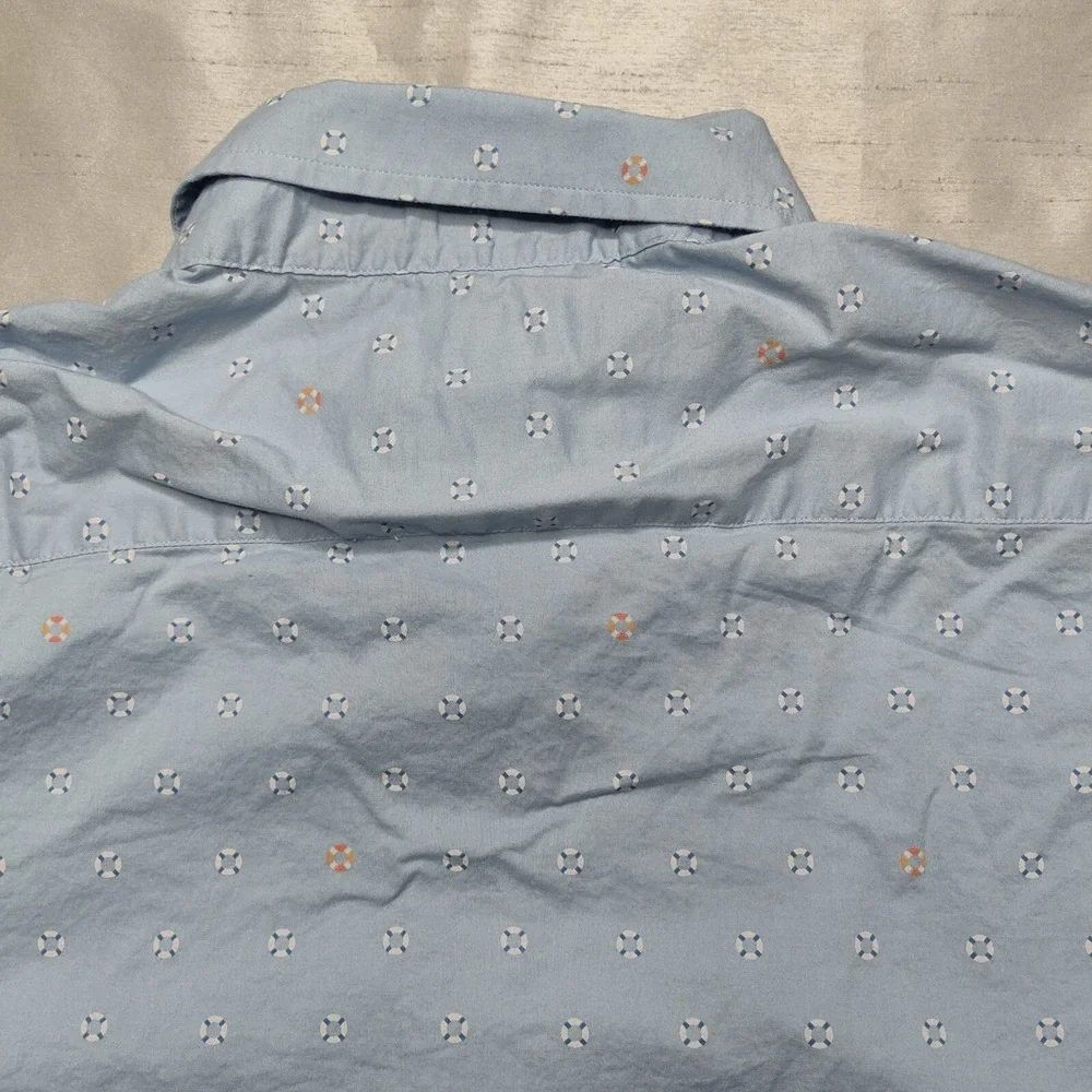 BANANA REPUBLIC UNTUCKED Fit Men Large Organic Cotton Blue Geo Button‎ Shirt